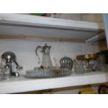 A mixed lot of glass and metal ware including claret jug