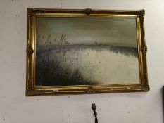 A gilt framed oil on board entitled 'Daybreak,