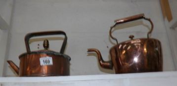 2 old copper kettles