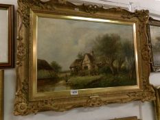 A large framed oil on canvas country scene signed J Thors,