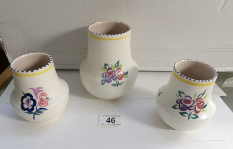 3 Poole pottery vases