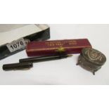 A silver pill box hall marked Birmingham 1908/09 and a cased 'Neptune' fountain pen