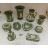 10 pieces of Wedgwood green jasper ware