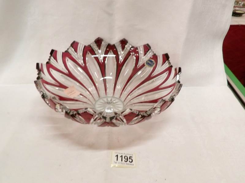 A Bohemian glass bowl with red overlay