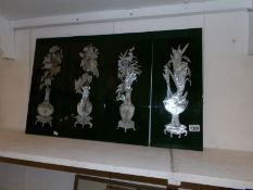 4 lacquered plaques with mother of pearl inlay