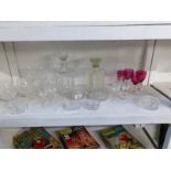A mixed lot of glassware including decanter, wine glasses,