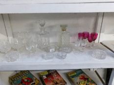 A mixed lot of glassware including decanter, wine glasses,