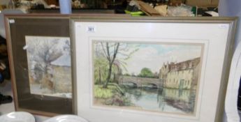 2 framed and glazed watercolours on board including river scene