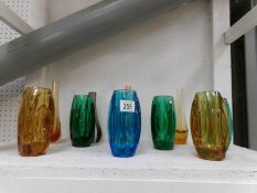 10 coloured glass vases including Sklo