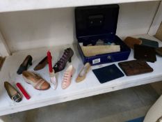 A mixed lot including cash box, ornamental shoes,