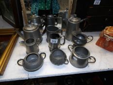 9 pieces of old pewter including tea set