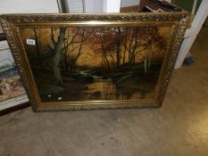 A framed and glazed forest stream scene