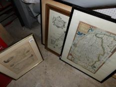 4 framed and glazed maps including Channel Islands and Saxtons map of Norfolk