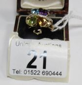 A 9ct gold ring set multi gems,