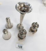 A HM silver vase and 2 HM silver salt and pepper pots