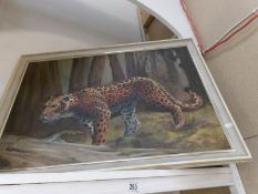 A large painting of a leopard signed John Parsons