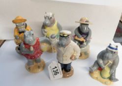 A set of 6 Beswick Hippos on holiday