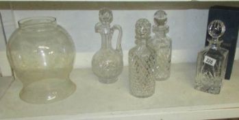 A Rockingham crystal decanter, 2 cut glass decanters,