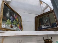 2 paintings including still life oil by Wilf  Walker and still life with mirror signed M Williams