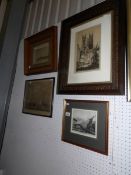 4 framed and glazed prints and engravings including Lincoln Cathedral and waterside