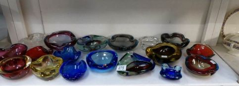 18 coloured glass dishes including Mdina