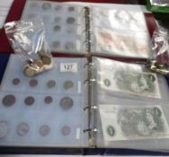 2 albums of coins and bank notes and 2 bags of foreign coins