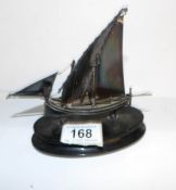 A Hall Marked Maltese silver (917) model sailing boat