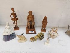 3 wooden figures,