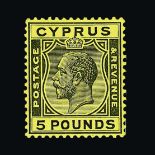 Cyprus : (SG 117a) 1924-28 Script £5 black/yellow fresh l.m.m., very fine Cat £3750 (image