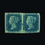 Great Britain - QV (line engraved) : (SG 5e) 1840 2d blue, plate 2, horizontal pair, KK-KL, former