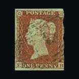 Great Britain - QV (line engraved) : 1852 1d red-brown, Alphabet 2, EB, the TREASURY ROULETTE,