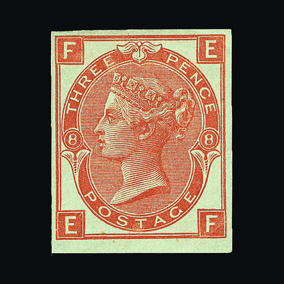 Great Britain - QV (surface printed) : (SG (103)) 1867-80 3d BRIGHT ORANGE IMPERF COLOUR TRIAL,