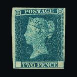 Great Britain - QV (line engraved) : 1841 2d blue, SMALL SECOND TRIAL, with value, lower corners