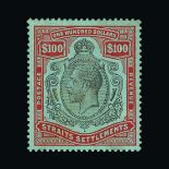 Malaya - Straits Settlements : (SG 214) 1912-23 MCA $100 black and red/blue mint, part original gum,