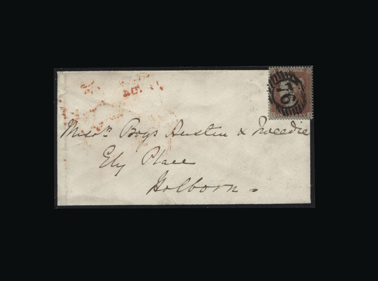 Great Britain - Covers - QV : (SG 16b) 1850 HENRY ARCHER trial perf 1d red-brown, plate 99, DJ, used