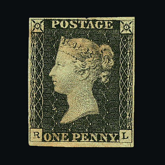 Great Britain - QV (line engraved) : (SG 2) 1840 1d black, plate 2, RL, 4 small to good margins,