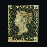 Great Britain - QV (line engraved) : (SG 2) 1840 1d black, plate 2, RL, 4 small to good margins,