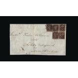 Great Britain - Covers - QV : (SG 8) 1841 1d red-brown, plate 45, vertical pairs CD-DD and CF-DF