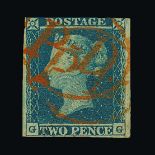 Great Britain - QV (line engraved) : (SG 14) 1841 2d blue, plate 4, GG, 3½ margins, with two 'P-D'