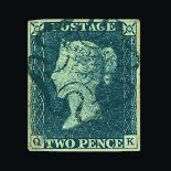 Great Britain - QV (line engraved) : (SG 5e) 1840 2d blue, QK, 4 good margins, vertical crease at