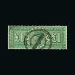 Great Britain - QV (surface printed) : (SG 212) 1891 £1 green, HD, rubber circular GUERNSEY