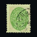 Danish West Indies : (SG 28) 1873 Defin. 14c Green & Lilac, Wmk.Crown. Perf.14 x 13½; with neat part