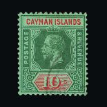 Cayman Islands : (SG 52c) 1912-20 MCA 10s green and red/olive fine used Cat £250 (image