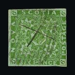 Canada - Nova Scotia : (SG 5) 1851-60 Emblems design 6d yellow-green 3½ margins fu with m/s cross