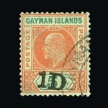 Cayman Islands : (SG 19) 1907 1d on 5s salmon and green fine used Cat £400 (image available) [US1]