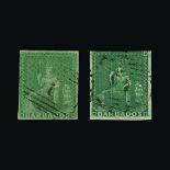 Barbados : (SG 1,2) 1852-55 ½d yellow green just four margins but thinned , ½d green three margins