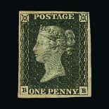 Great Britain - QV (line engraved) : (SG 2) 1840 1d black, plate 2, BB, 4 good margins, fine even