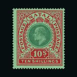Natal : (SG 170) 1908 KE7 MCA Postage & Postage 10s green & red on green l.m.m. Cat £130 (image