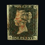 Great Britain - QV (line engraved) : (SG 2) 1840 1d black, plate 3, AL, 4 small to large margins,