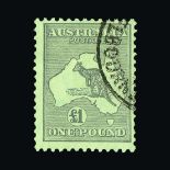 Australia : (SG 137) 1931-36 Roo £1 grey, centred to NE, corner cds, fresh, fine used. Note